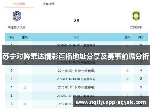 苏宁对阵泰达精彩直播地址分享及赛事前瞻分析